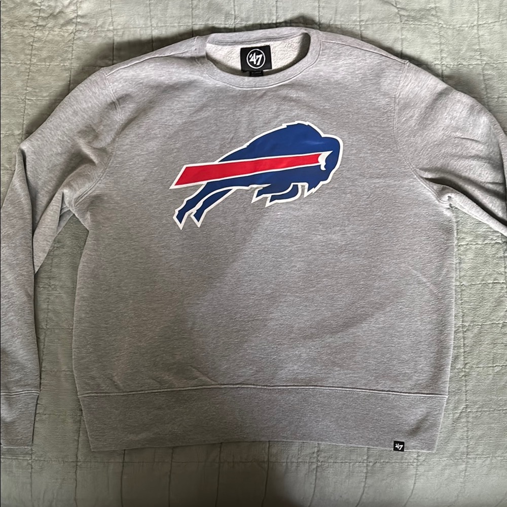 47 Brand Gray Crewneck Sweater with Blue and Red Buffalo Logo
